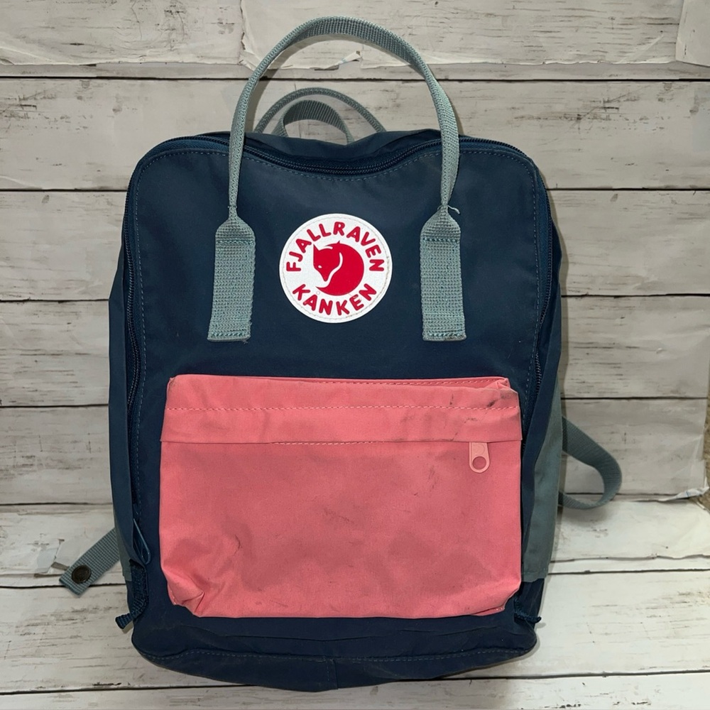 Fjallraven backpack pink and blue